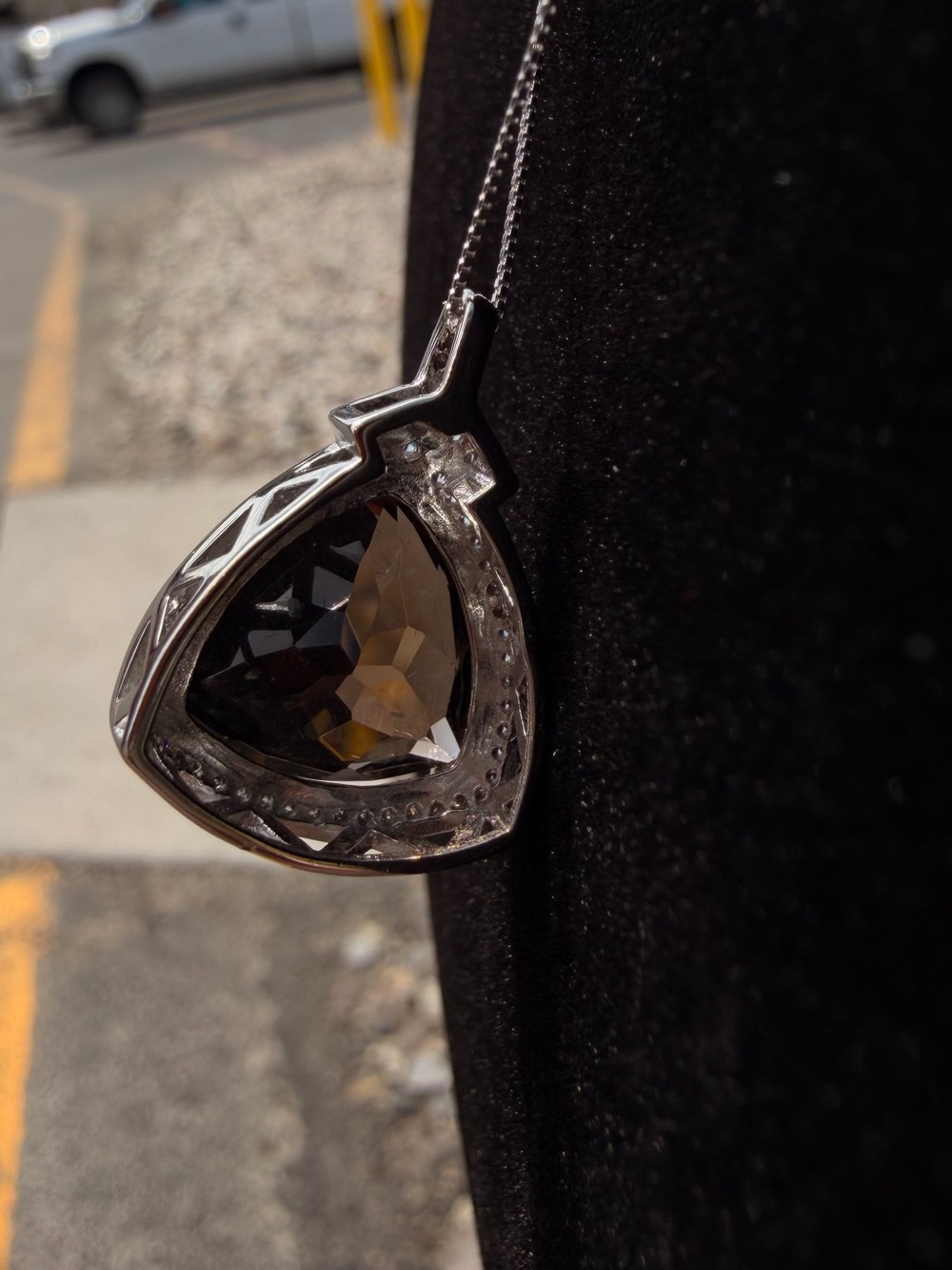 6.66 CTW Smoky Topaz White Sapphire Diamond Necklace 14K Gold Over Silver - Picture 7 of 8